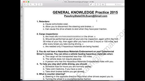 General Knowledge Cdl Test Questions And Answers Printable